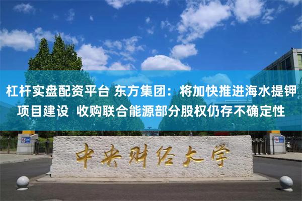 杠杆实盘配资平台 东方集团：将加快推进海水提钾项目建设  收购联合能源部分股权仍存不确定性