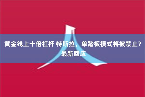 黄金线上十倍杠杆 特斯拉，单踏板模式将被禁止？ 最新回应